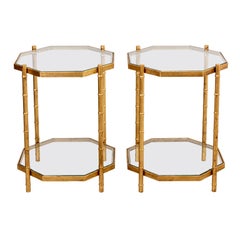 Pair of Hollywood Regency Gilt Faux Bamboo Octagon Tables