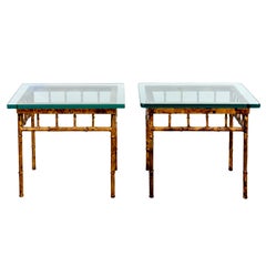 Pair of Hollywood Regency Gilt Faux Bamboo Side Tables