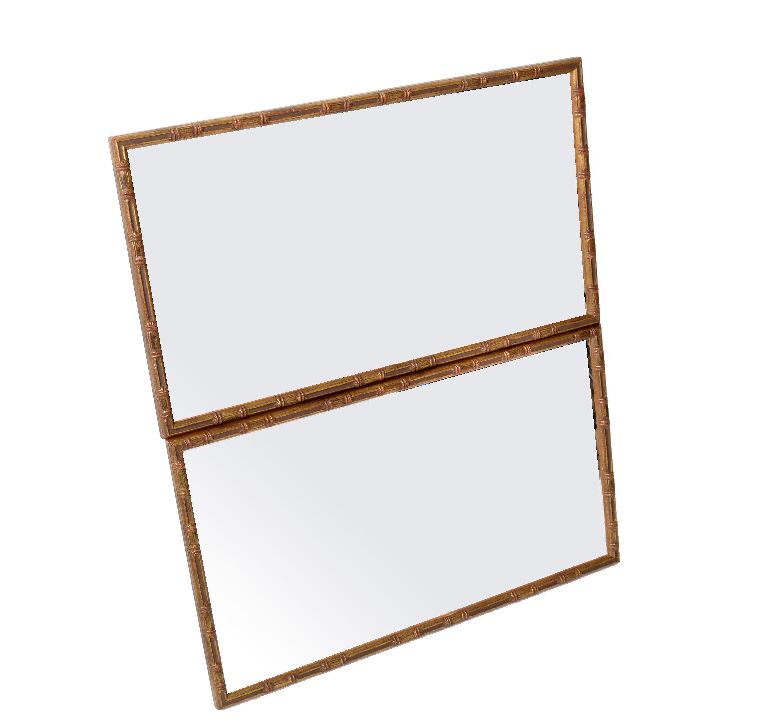 Pair of Hollywood Regency Gilt Faux Bamboo Wall Mirror 2