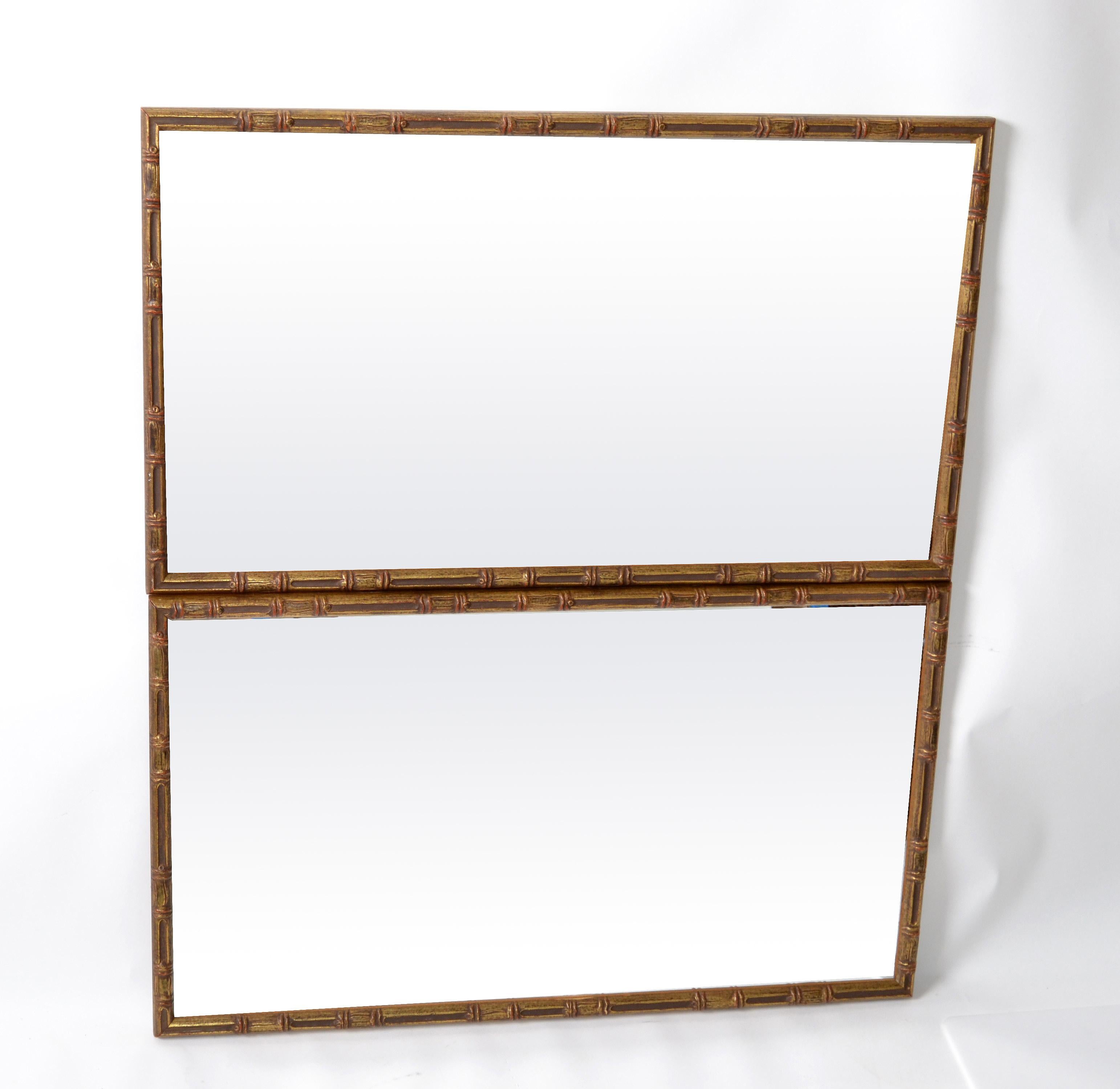 Pair of Hollywood Regency Gilt Faux Bamboo Wall Mirror 3