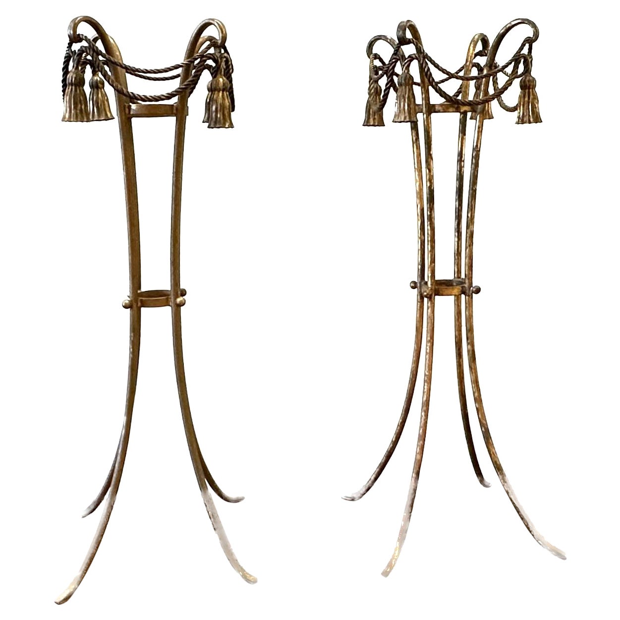 Pair of Hollywood Regency Gilt Iron Plant Stands