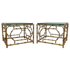 Pair of Hollywood Regency Gilt Metal Faux Bamboo End Tables, Circa 1960s
