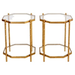 Pair of Hollywood Regency Gilt Metal Faux Bamboo Octagon Tables