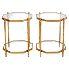 Pair of Hollywood Regency Gilt Metal Faux Bamboo Octagon Tables