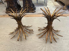 Pair of Hollywood Regency Gilt Metal Wheat Sheaf End Tables