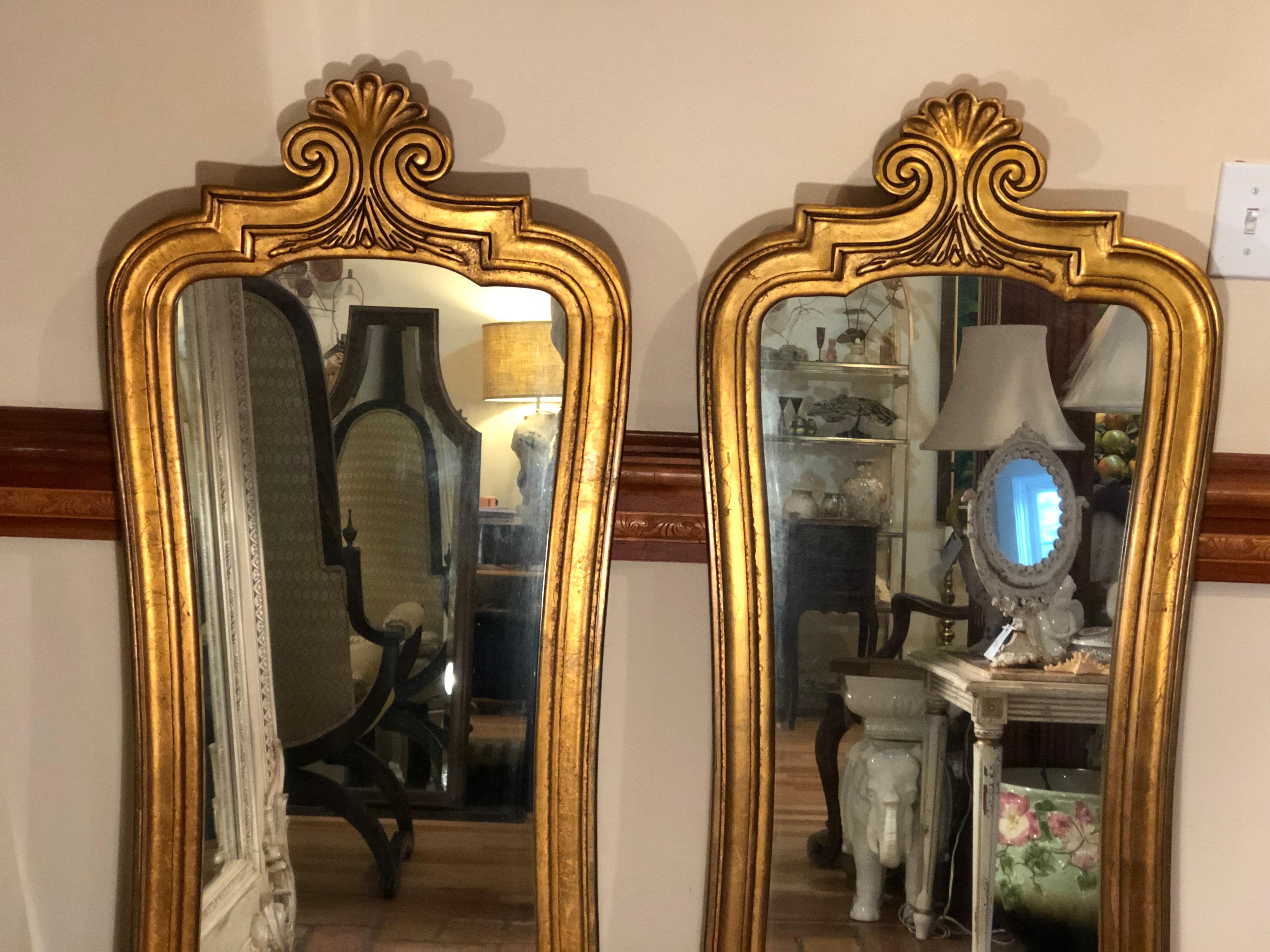 Late 20th Century Pair of Hollywood Regency Gilt Mirrors