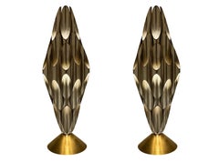 Pair of Hollywood Regency Glam Table Sculpture Accent Lamps in Gold & Silver