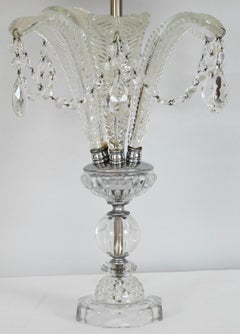 Pair of Glass and Cut Crystal Table Lamps Hollywood Regency Style