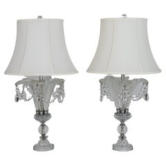 Pair of Hollywood Regency Glass and Cut Crystal Table Lamps