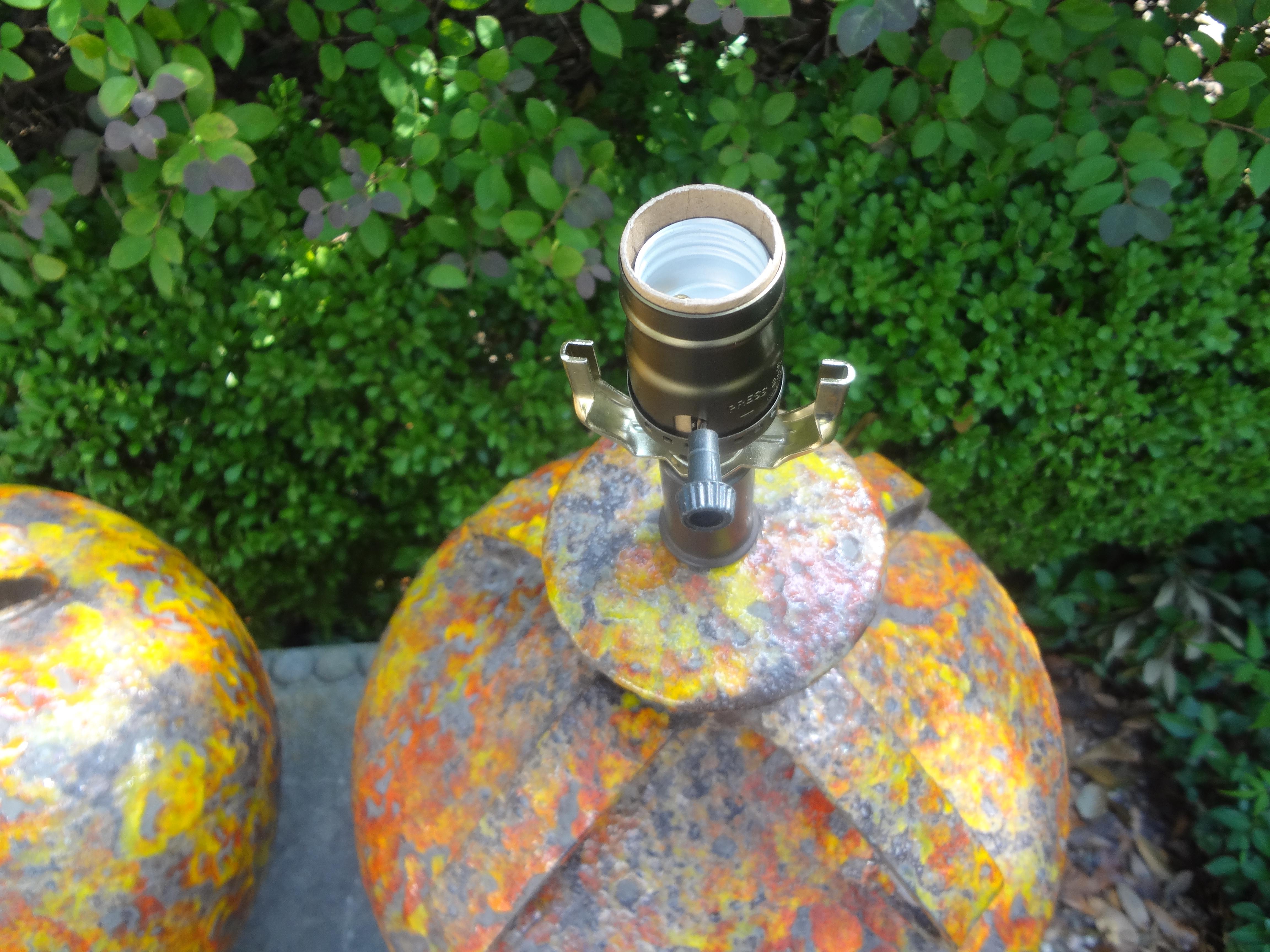 Pair of Hollywood Regency Glazed Ceramic Lamps For Sale 7