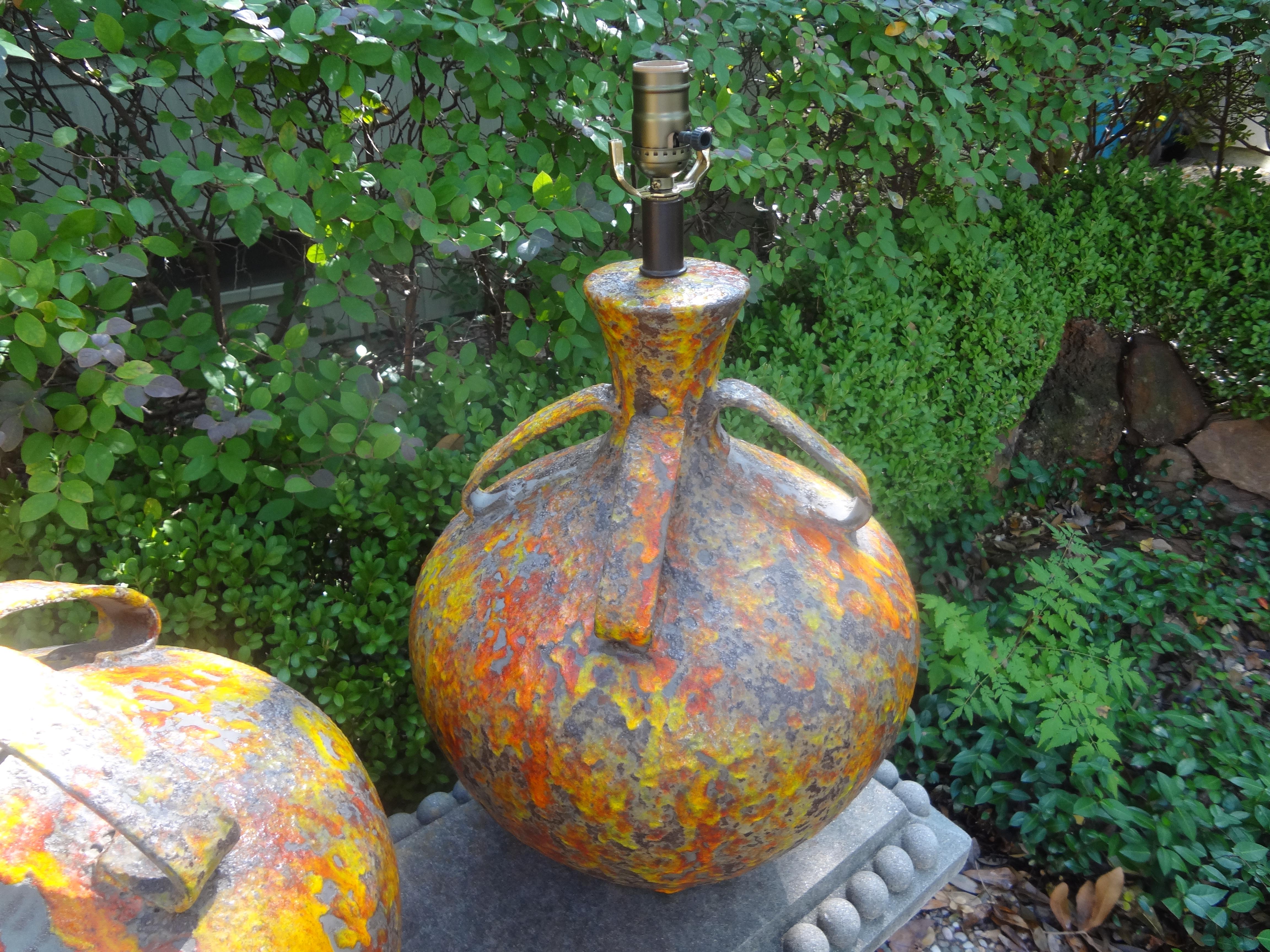 Pair of Hollywood Regency Glazed Ceramic Lamps For Sale 1