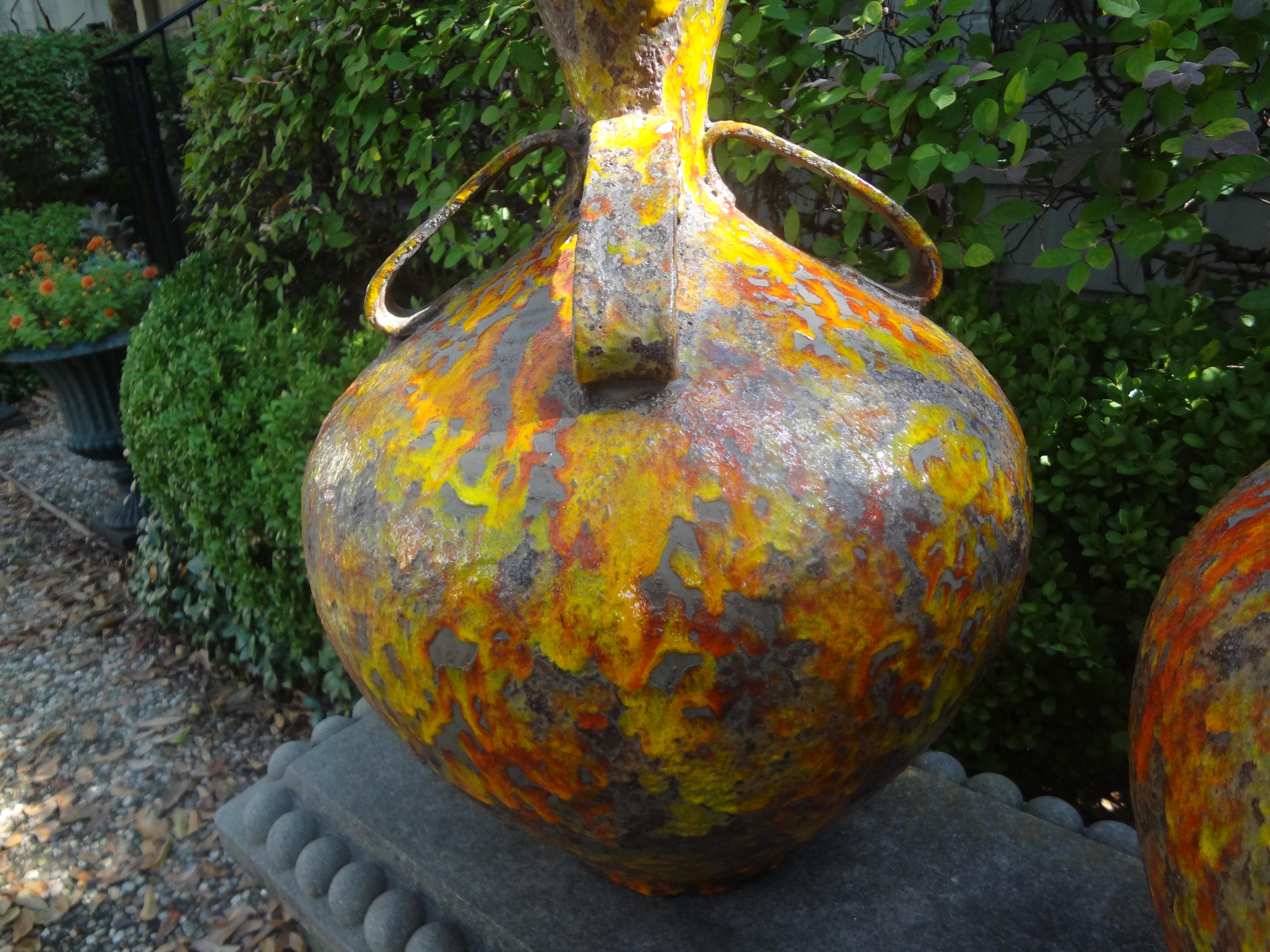 Pair of Hollywood Regency Glazed Ceramic Lamps For Sale 4