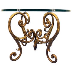 Pair of Round Italian Gilt Metal and Glass Top Side Tables