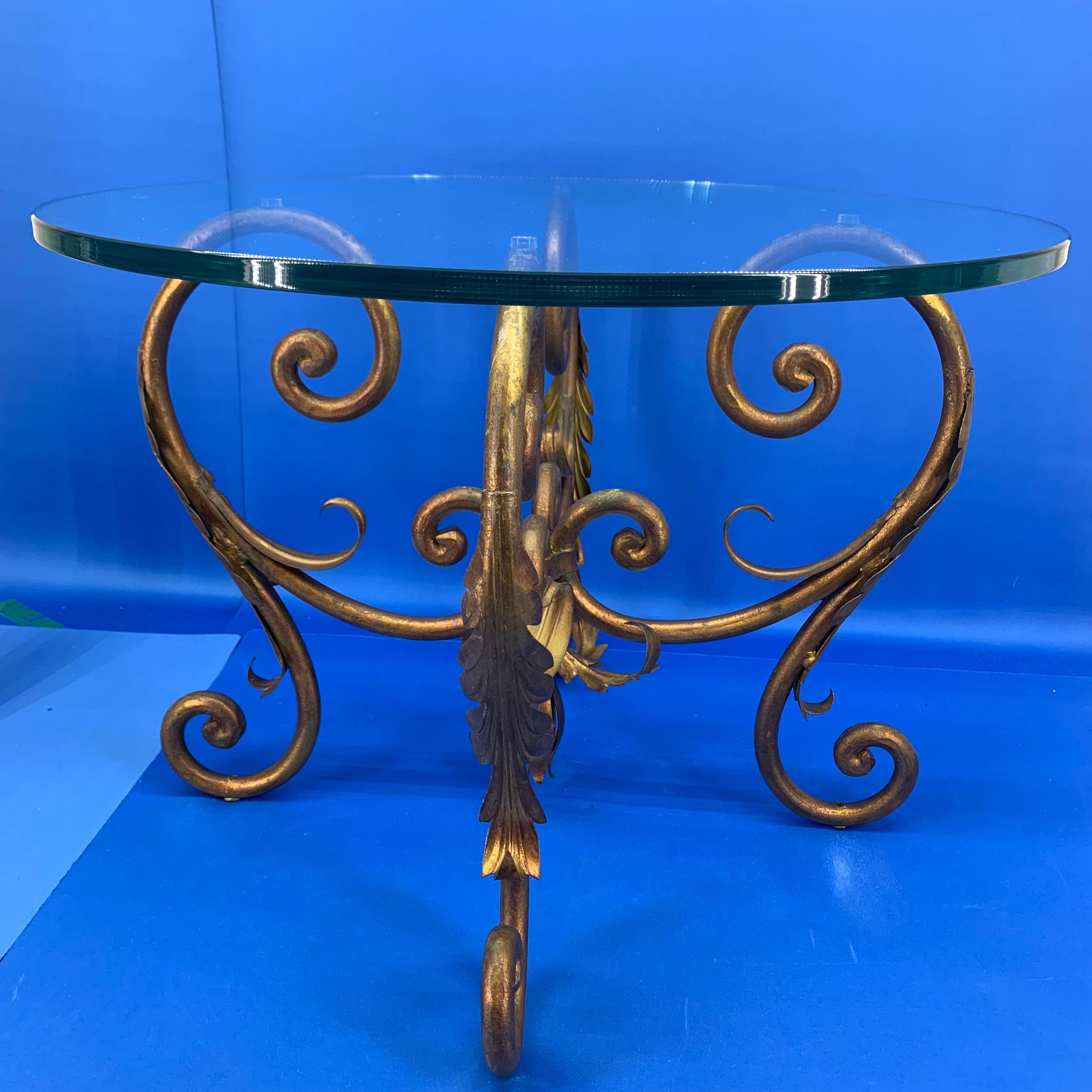 Pair of Round Italian Gilt Metal and Glass Top Side Tables 5