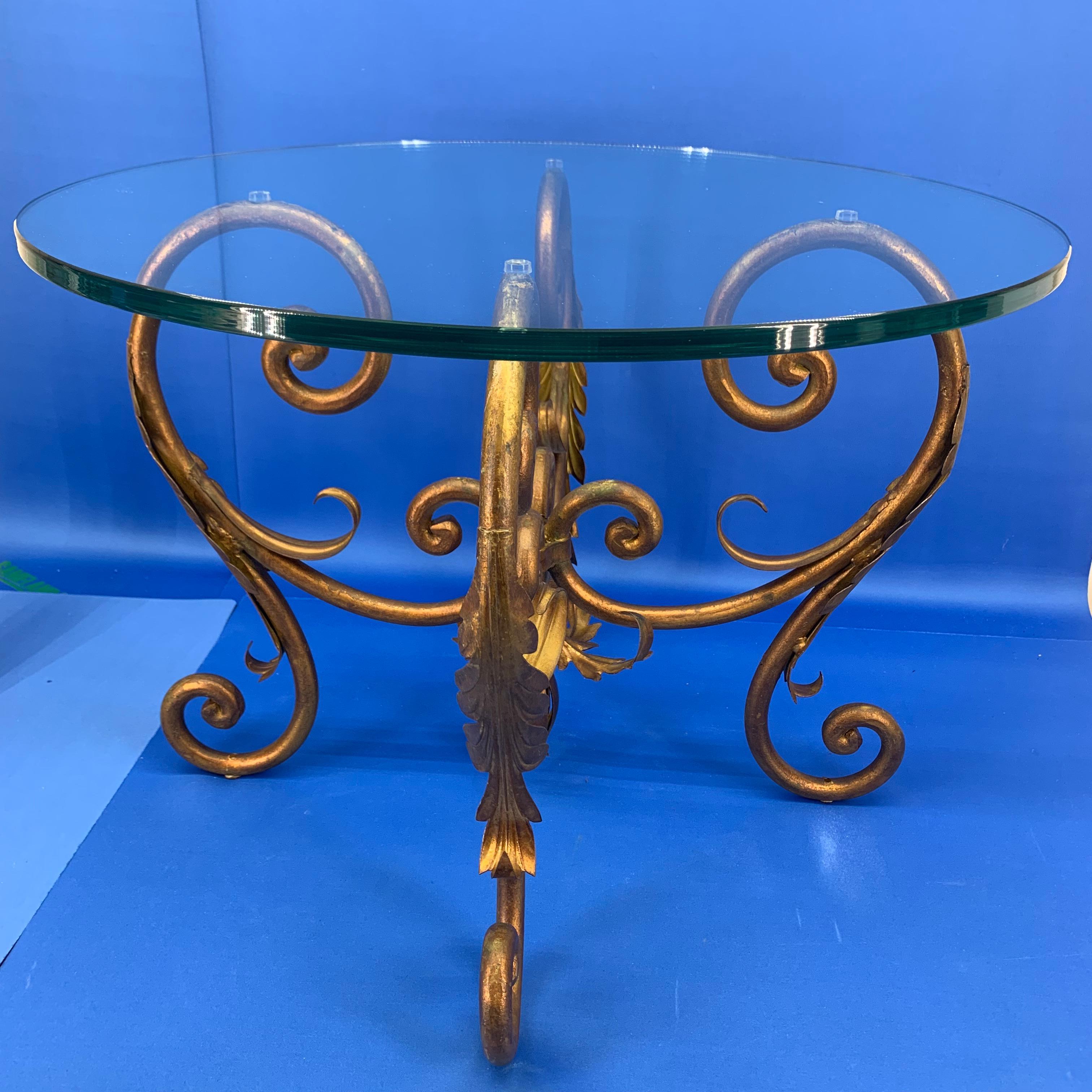 Pair of Round Italian Gilt Metal and Glass Top Side Tables 6