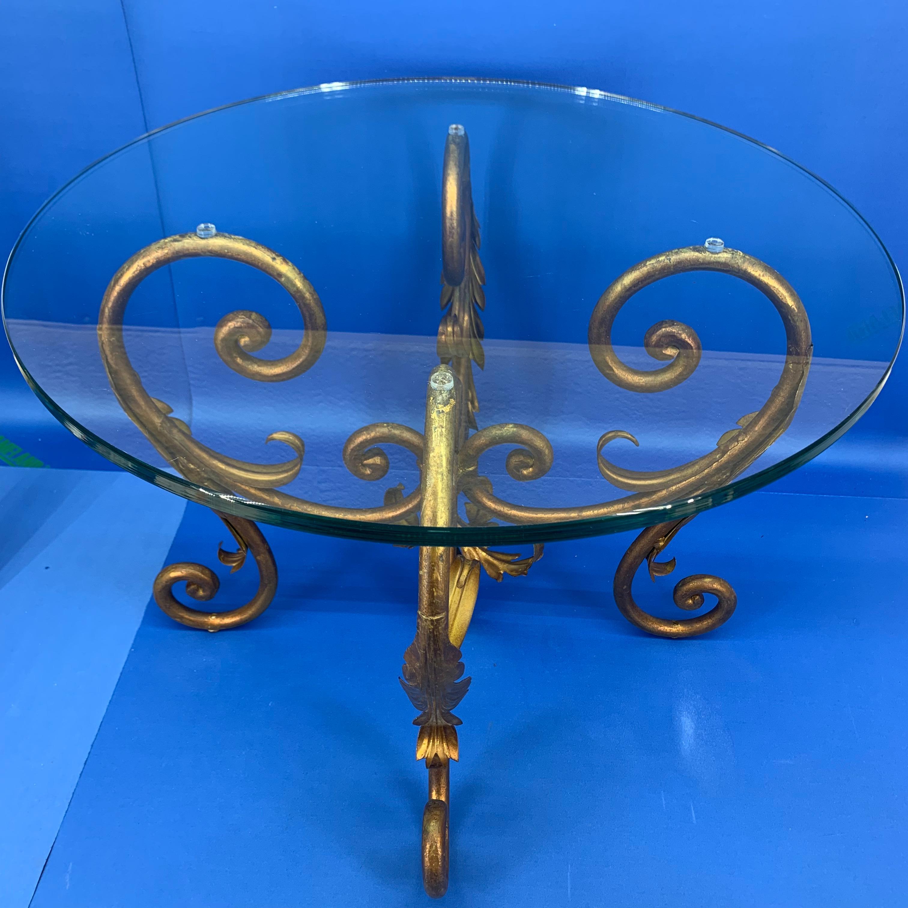 Pair of Round Italian Gilt Metal and Glass Top Side Tables 7