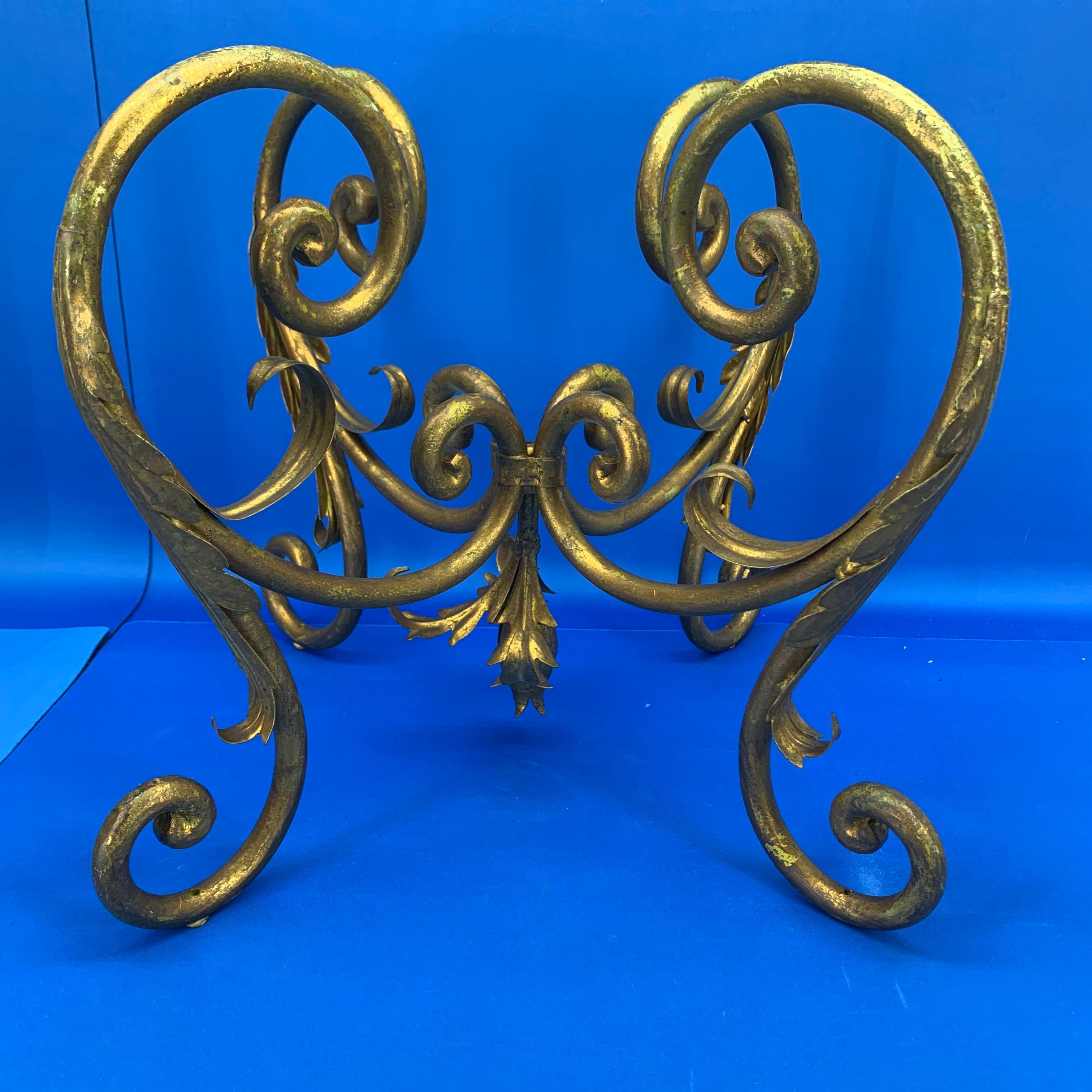 Pair of Round Italian Gilt Metal and Glass Top Side Tables 8