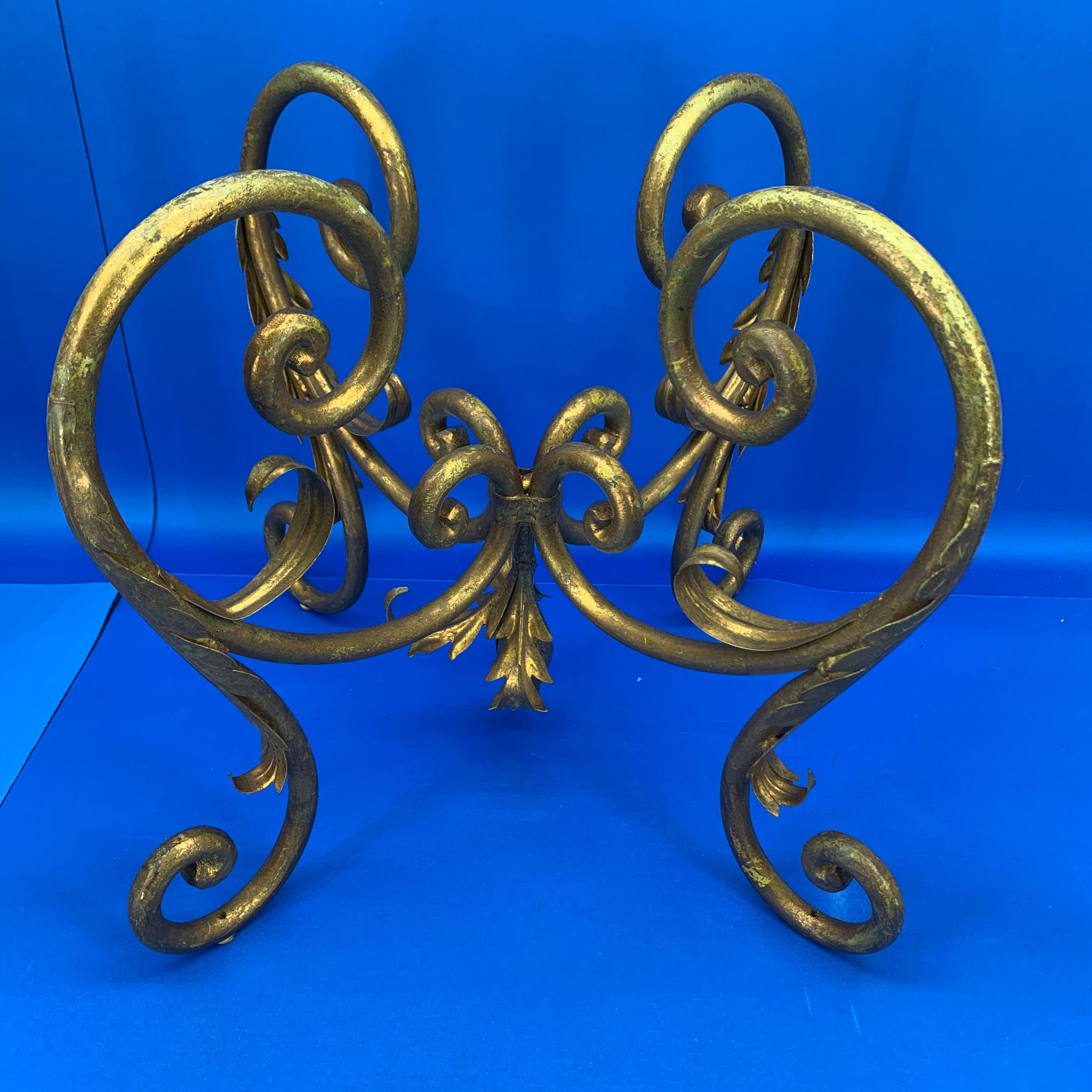 Pair of Round Italian Gilt Metal and Glass Top Side Tables 9