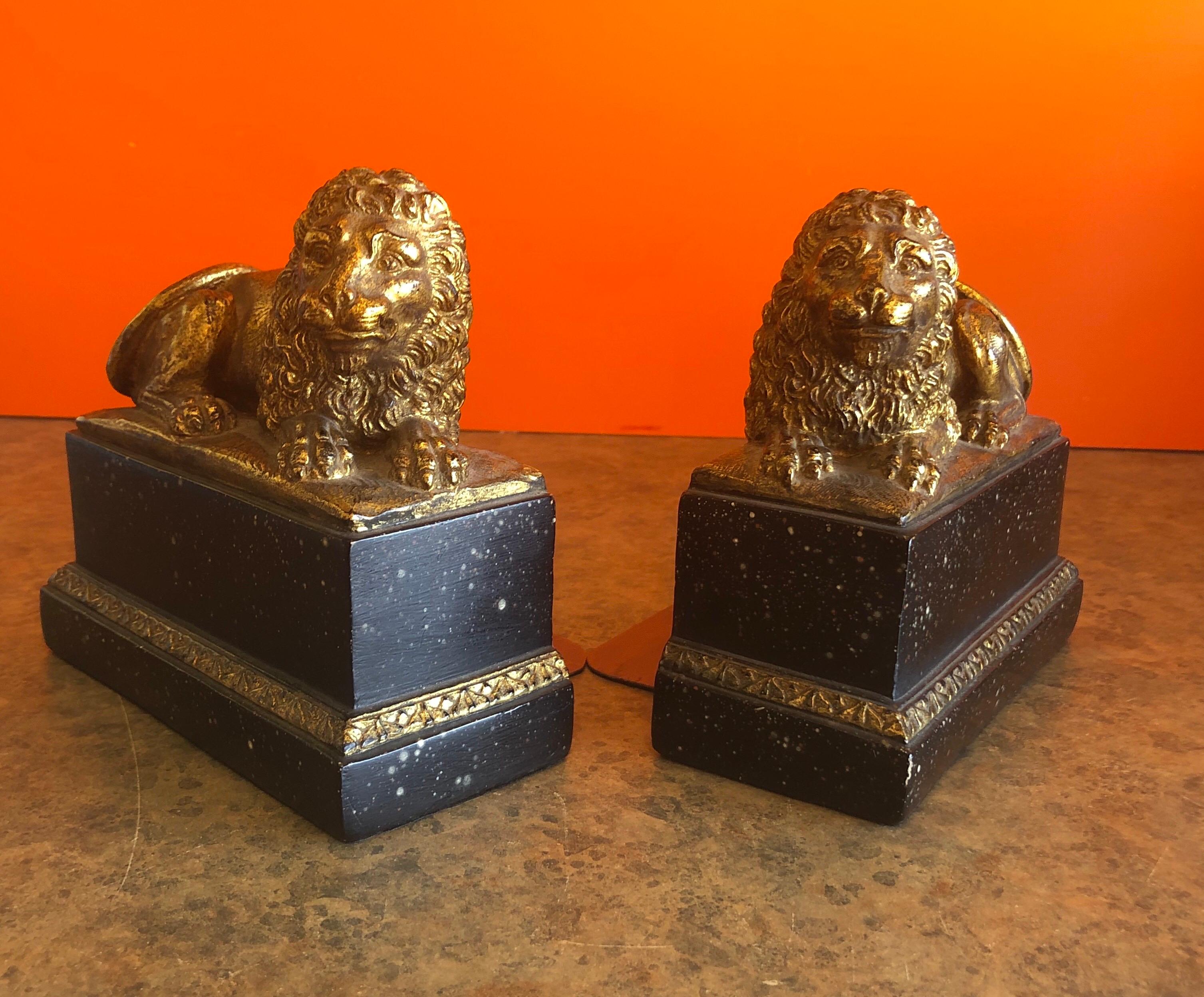20th Century Pair of Hollywood Regency Gold Gilt Lion Bookends by Borghese For Sale