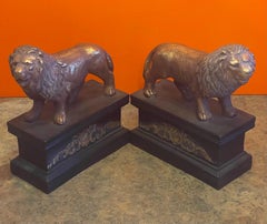 Pair of Hollywood Regency Gold Gilt Lion Bookends