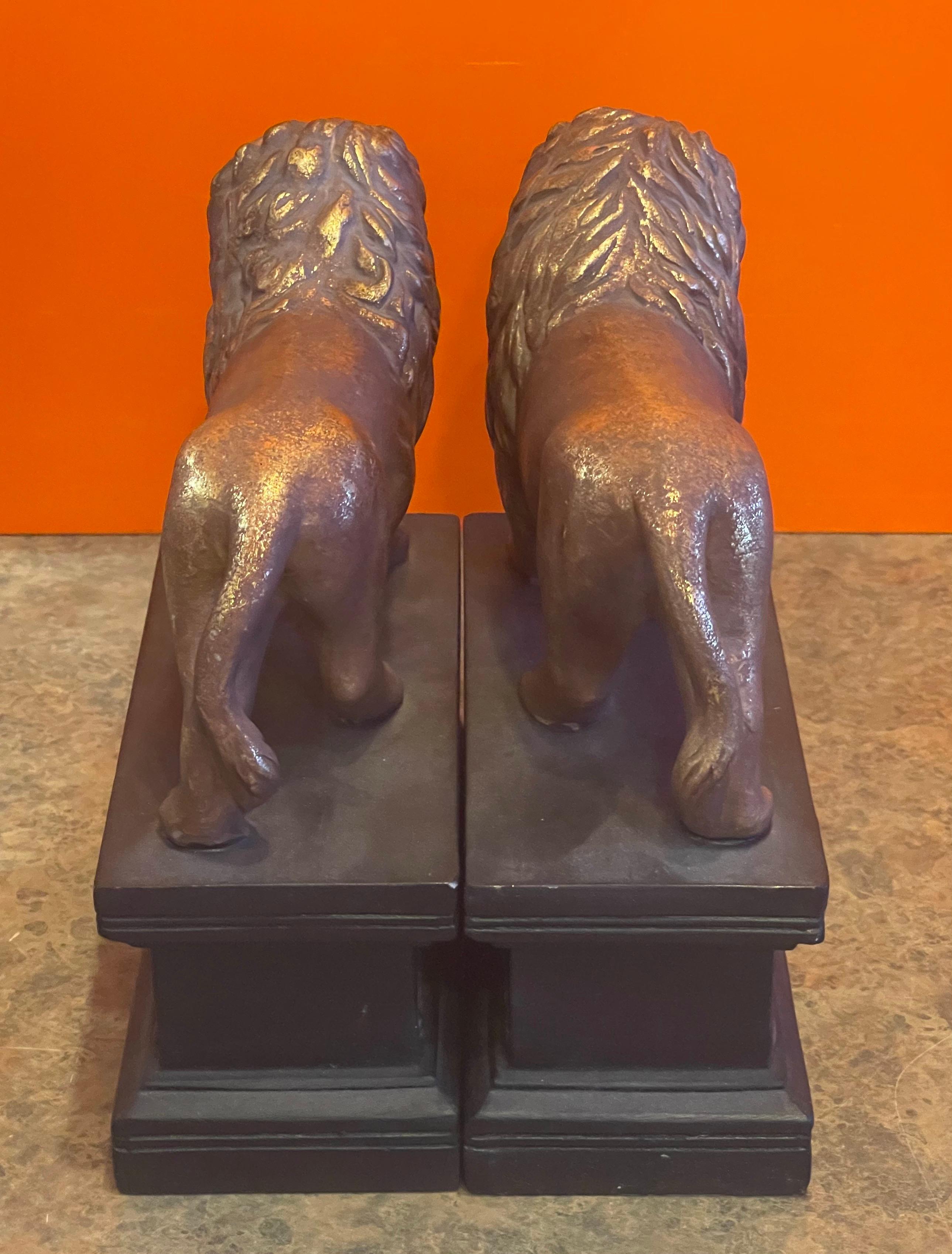 20th Century Pair of Hollywood Regency Gold Gilt Lion Bookends  For Sale