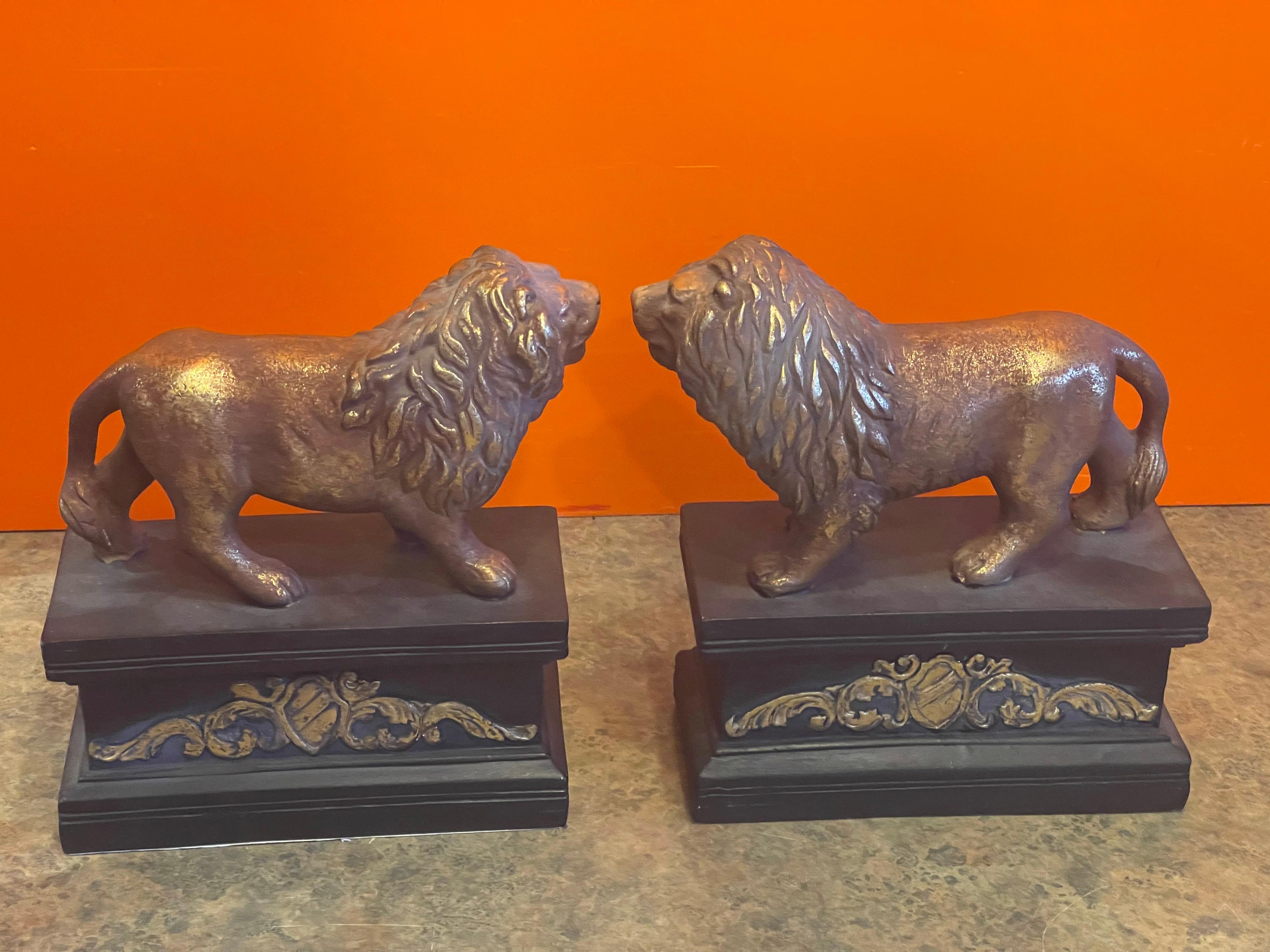 Pair of Hollywood Regency Gold Gilt Lion Bookends  For Sale 1