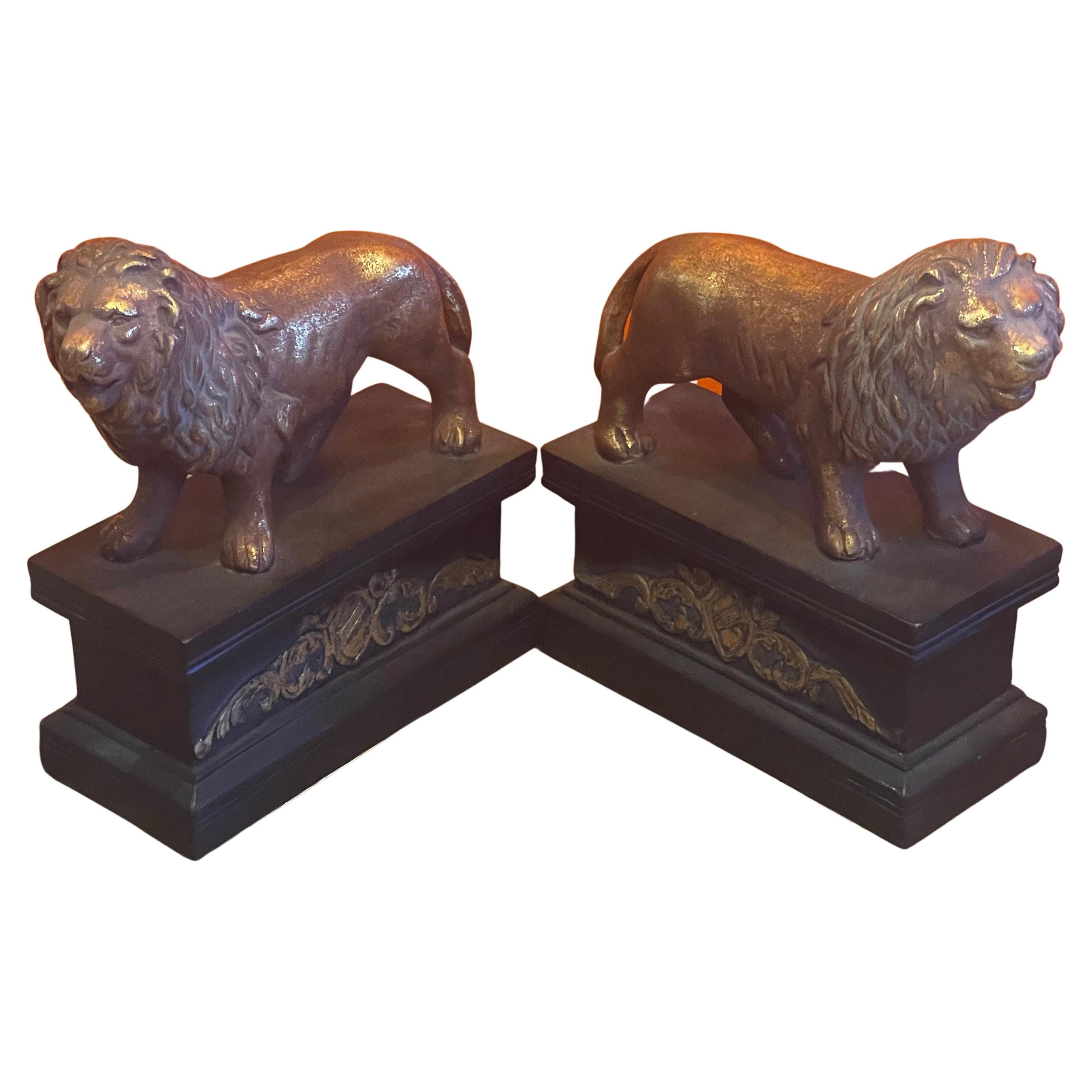 Pair of Hollywood Regency Gold Gilt Lion Bookends  For Sale