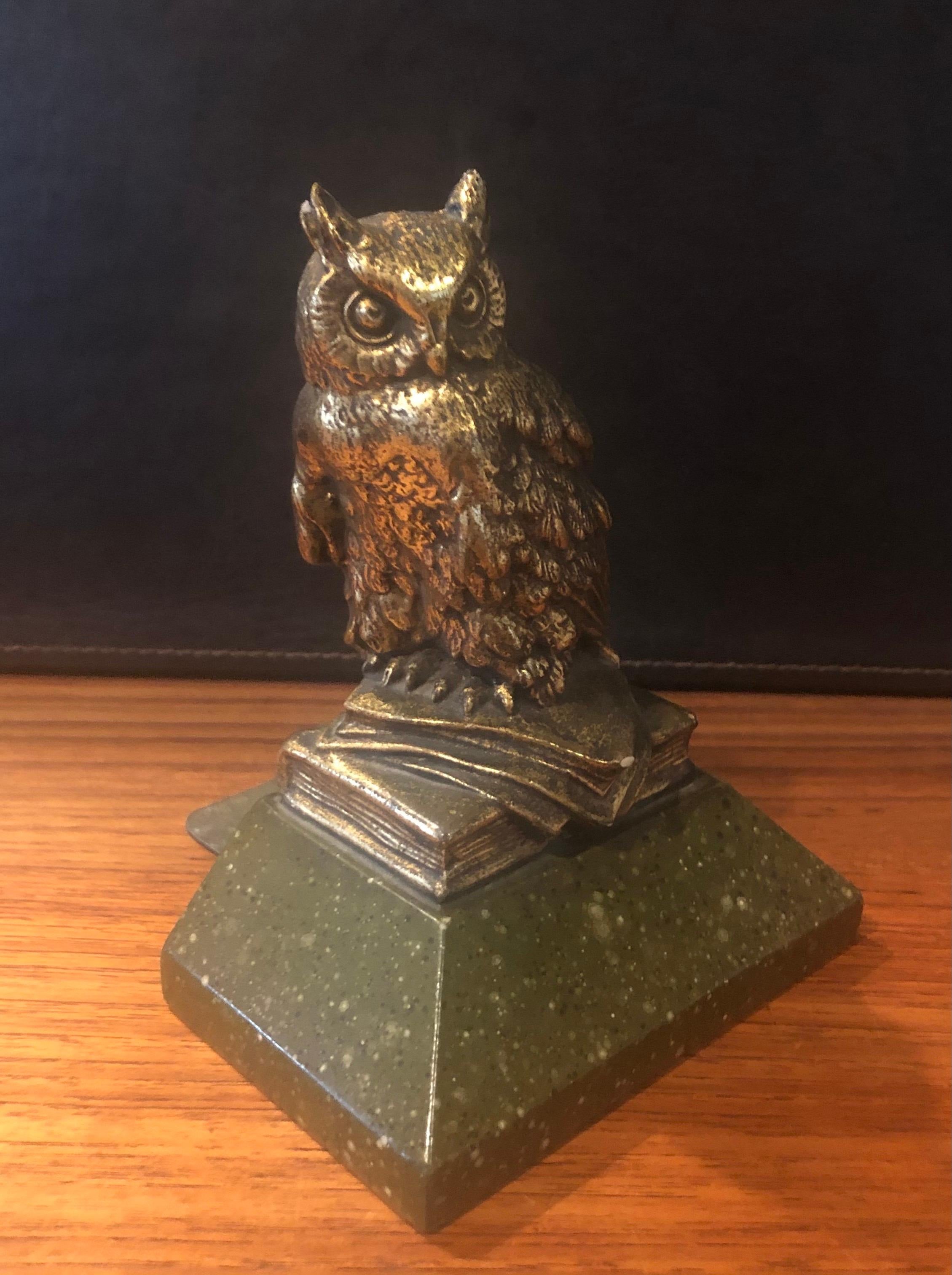 Pair of Hollywood Regency Gold Gilt Owl Bookends by Borghese In Good Condition In San Diego, CA