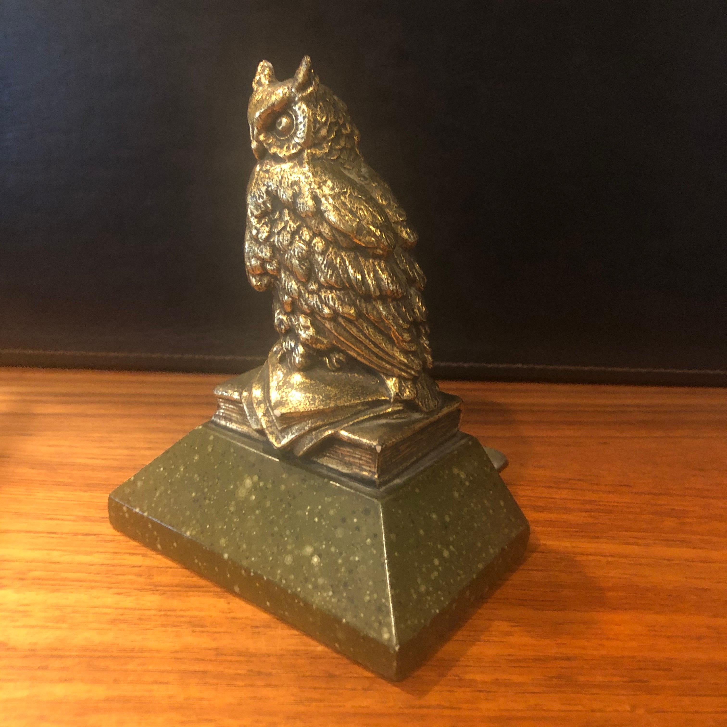 20th Century Pair of Hollywood Regency Gold Gilt Owl Bookends by Borghese