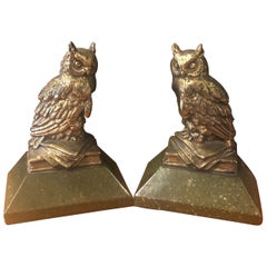 Vintage Pair of Hollywood Regency Gold Gilt Owl Bookends by Borghese