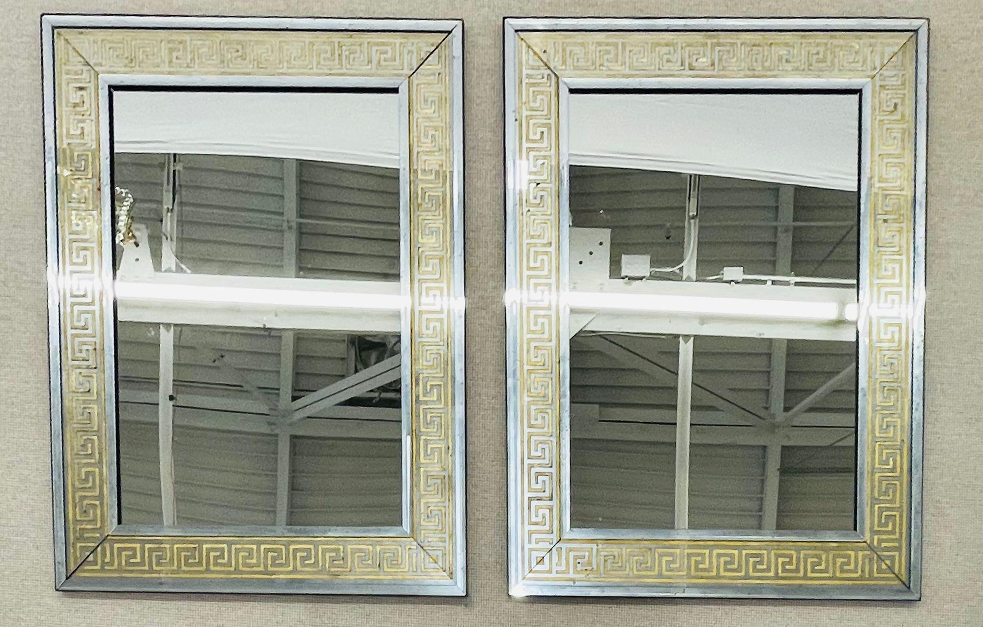 Pair of Hollywood Regency Greek Key Eglomise Wall Mirrors, Console, Pier, Mirror 4