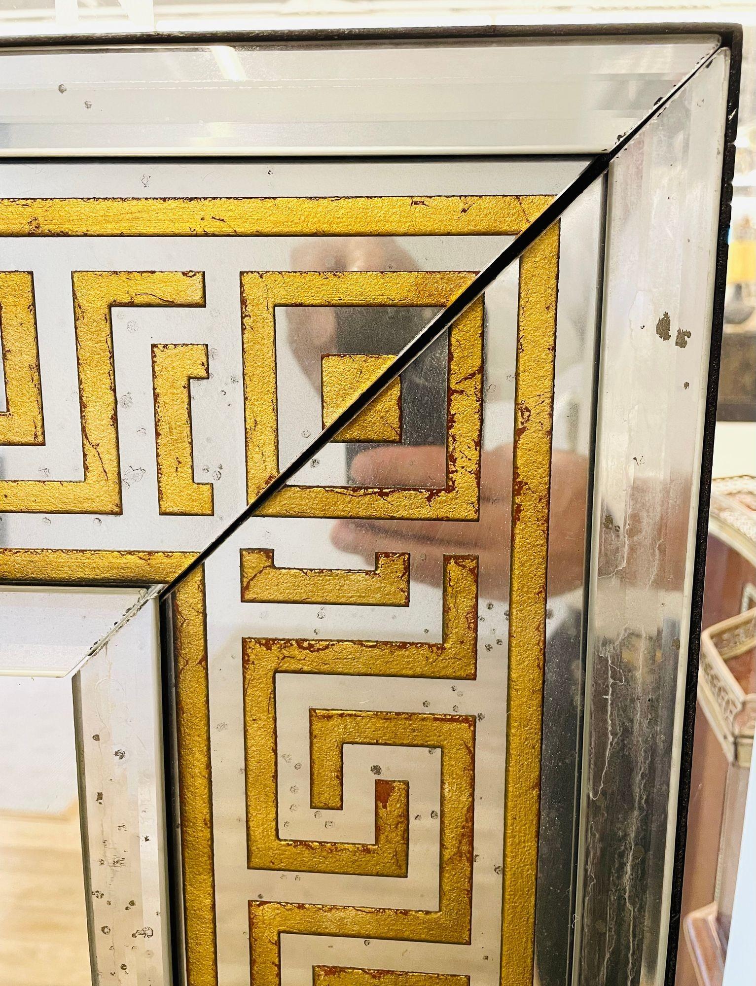 Pair of Hollywood Regency Greek Key Eglomise Wall Mirrors, Console, Pier, Mirror 2