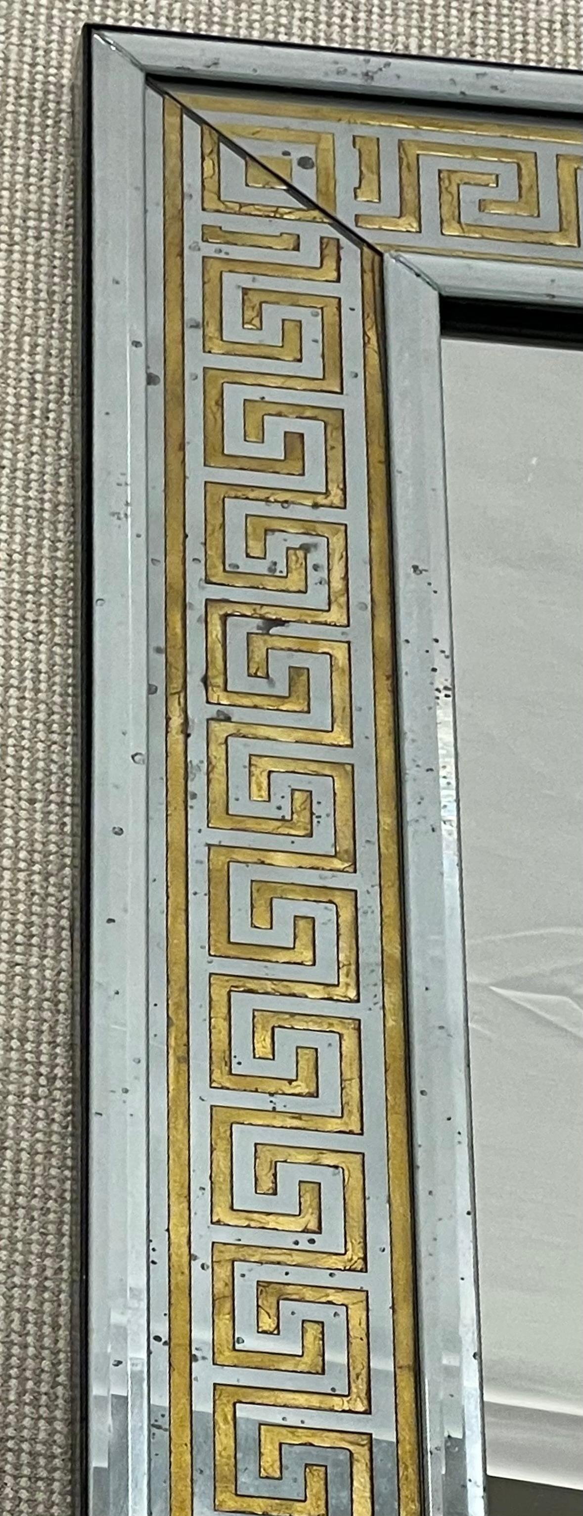 Pair of Hollywood Regency Greek Key Eglomise Wall Mirrors, Console, Pier, Mirror 3