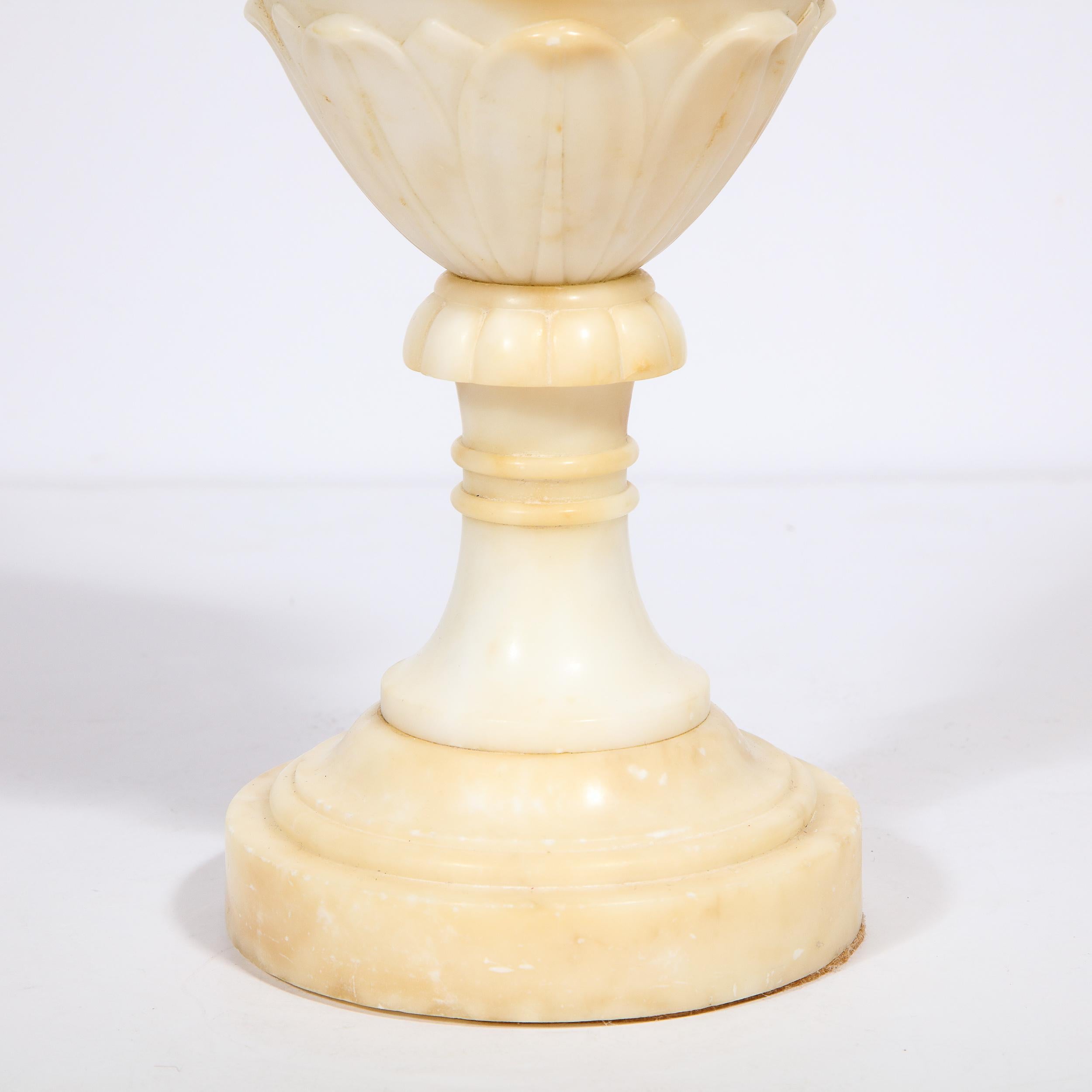 Pair of Hollywood Regency Handcarved Alabaster Lamps w/ Neoclassical Detailing For Sale 4