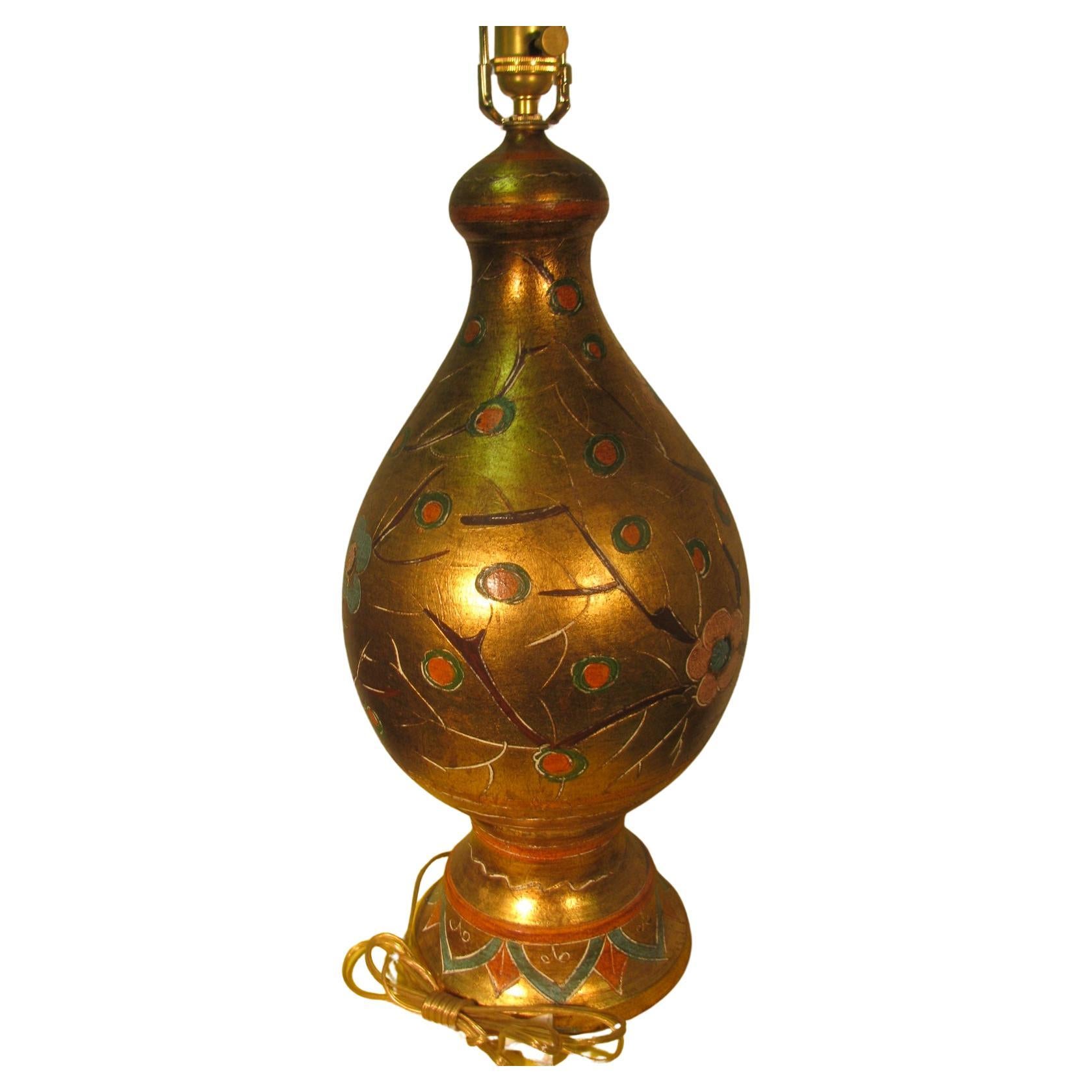 Doré Paire de Lampes de Table Italiennes en Terre Cuite avec Dorures, Fabriquées à la Main, de Style Hollywood Regence en vente