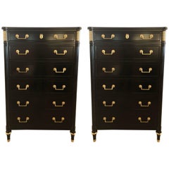Pair of Hollywood Regency High Chests Dressers Ebony Finish Manner Maison Jansen
