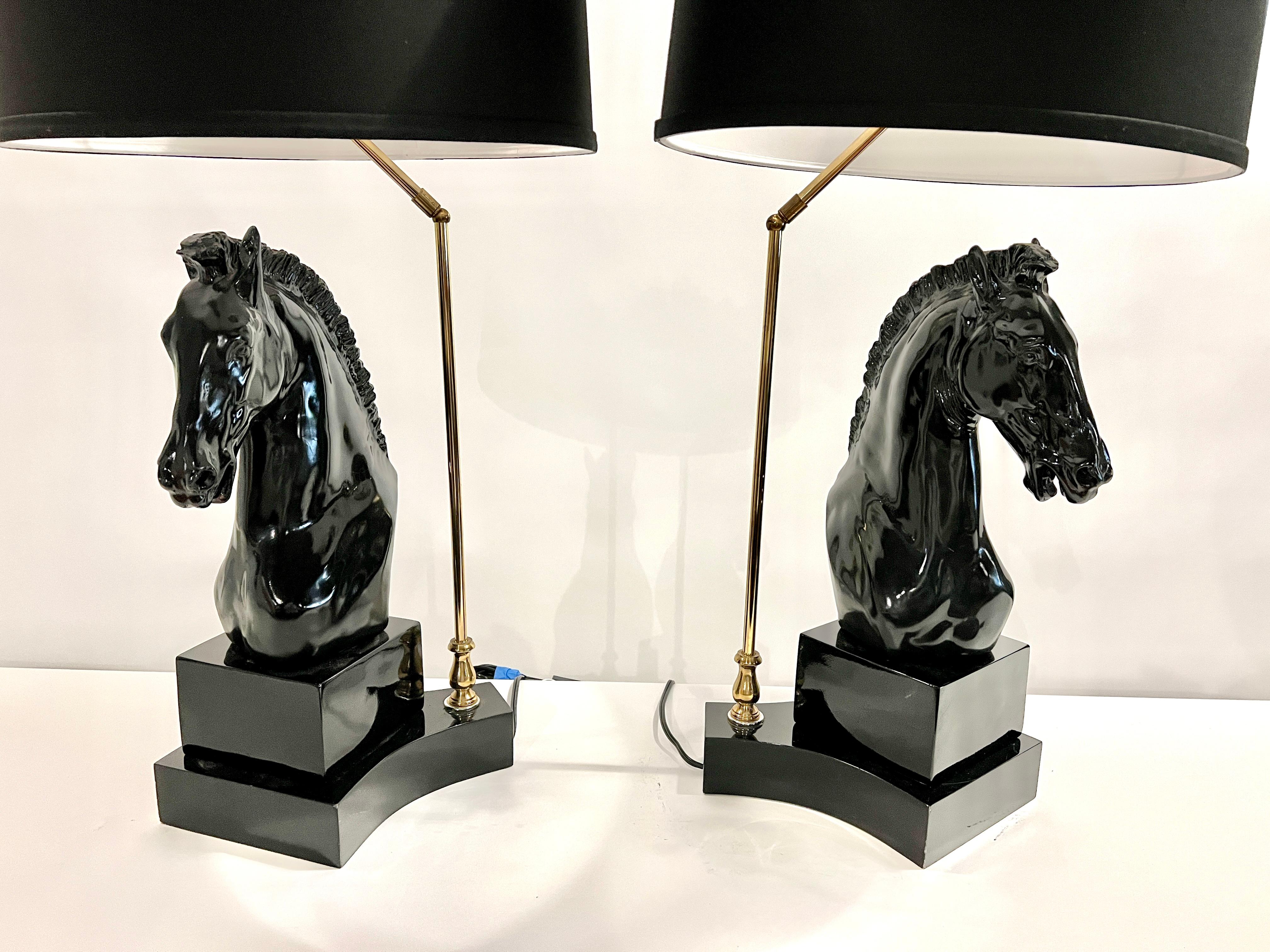Pair of Hollywood Regency Horse Head Lamps In Good Condition For Sale In Chicago, IL