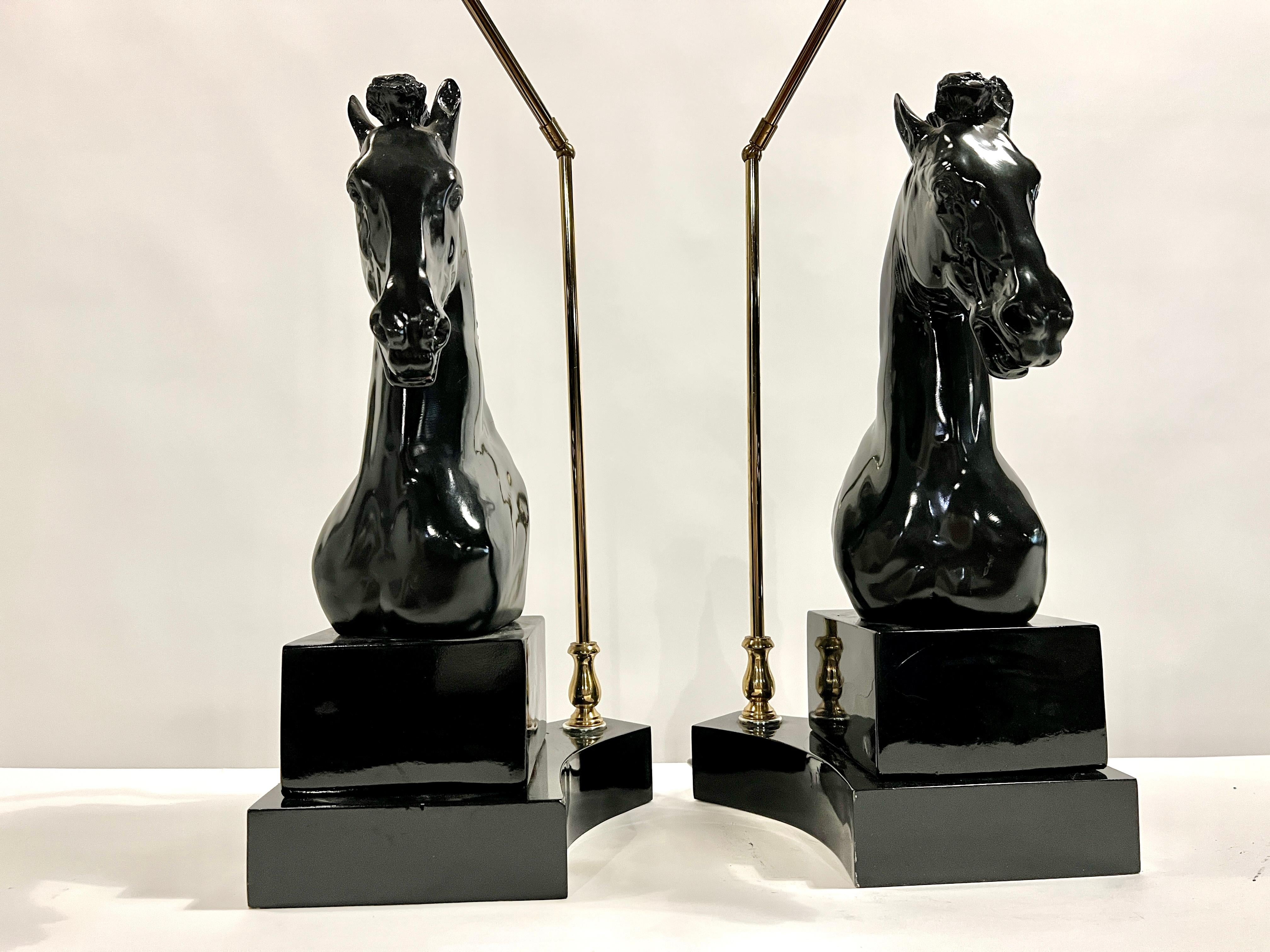 Mid-20th Century Pair of Hollywood Regency Horse Head Lamps For Sale