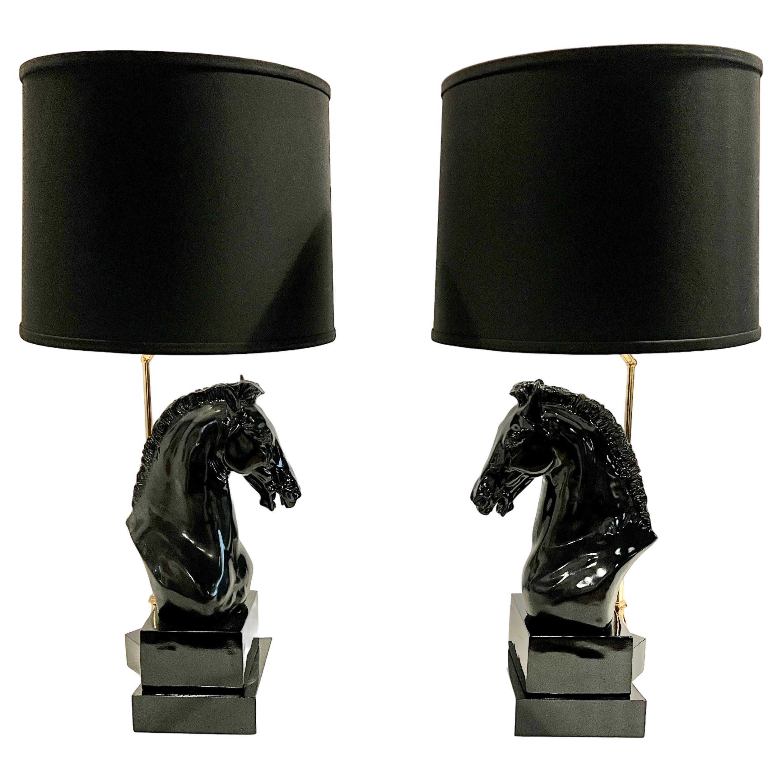 Pair of Hollywood Regency Horse Head Lamps For Sale