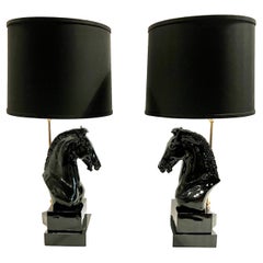 Retro Pair of Hollywood Regency Horse Head Lamps