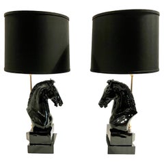 Pair of Hollywood Regency Horse Head Lamps