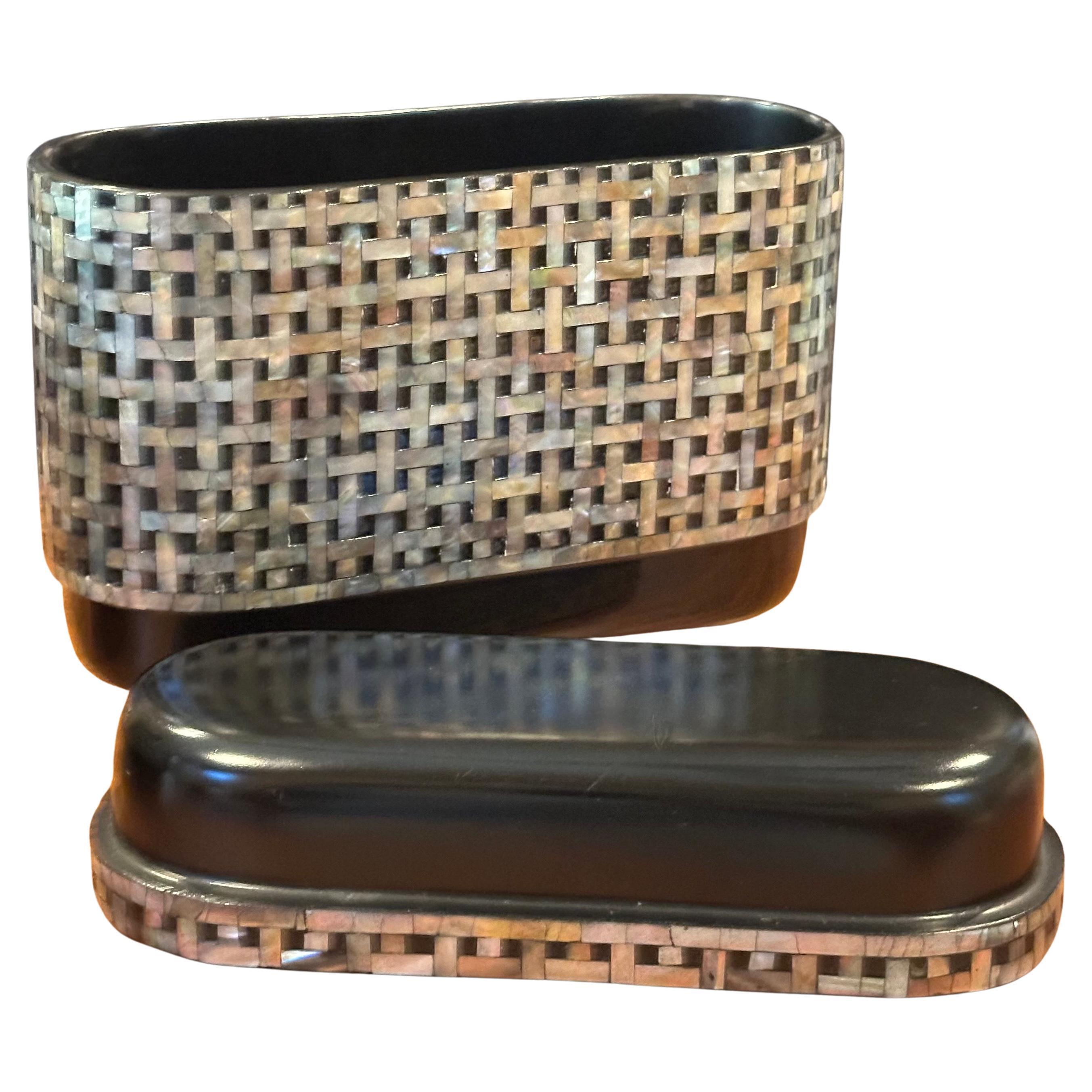 Pair of Hollywood Regency Inlaid MOP Boxes by Maitland Smith In Good Condition For Sale In San Diego, CA