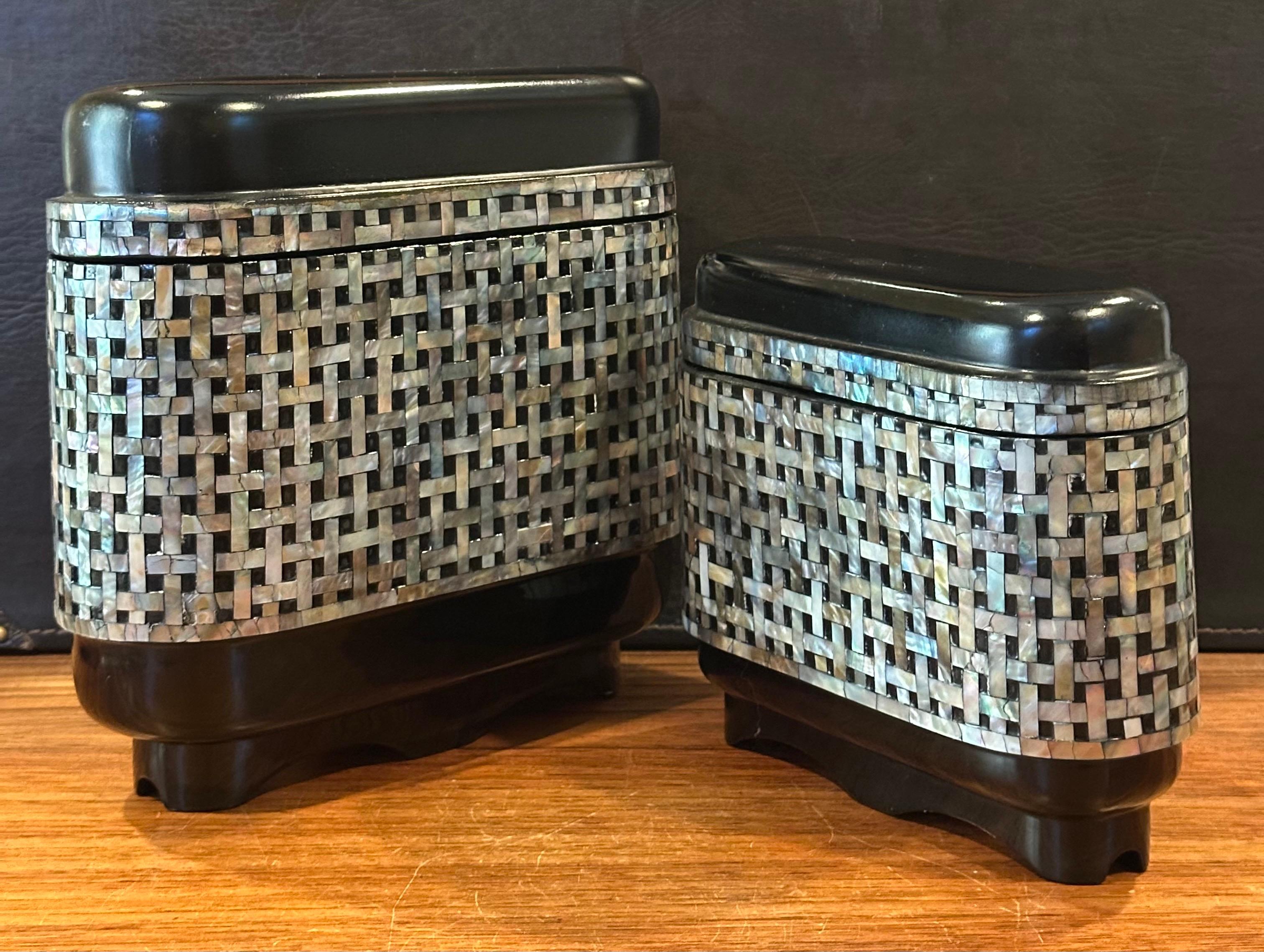 Pair of Hollywood Regency Inlaid MOP Boxes by Maitland Smith For Sale 1