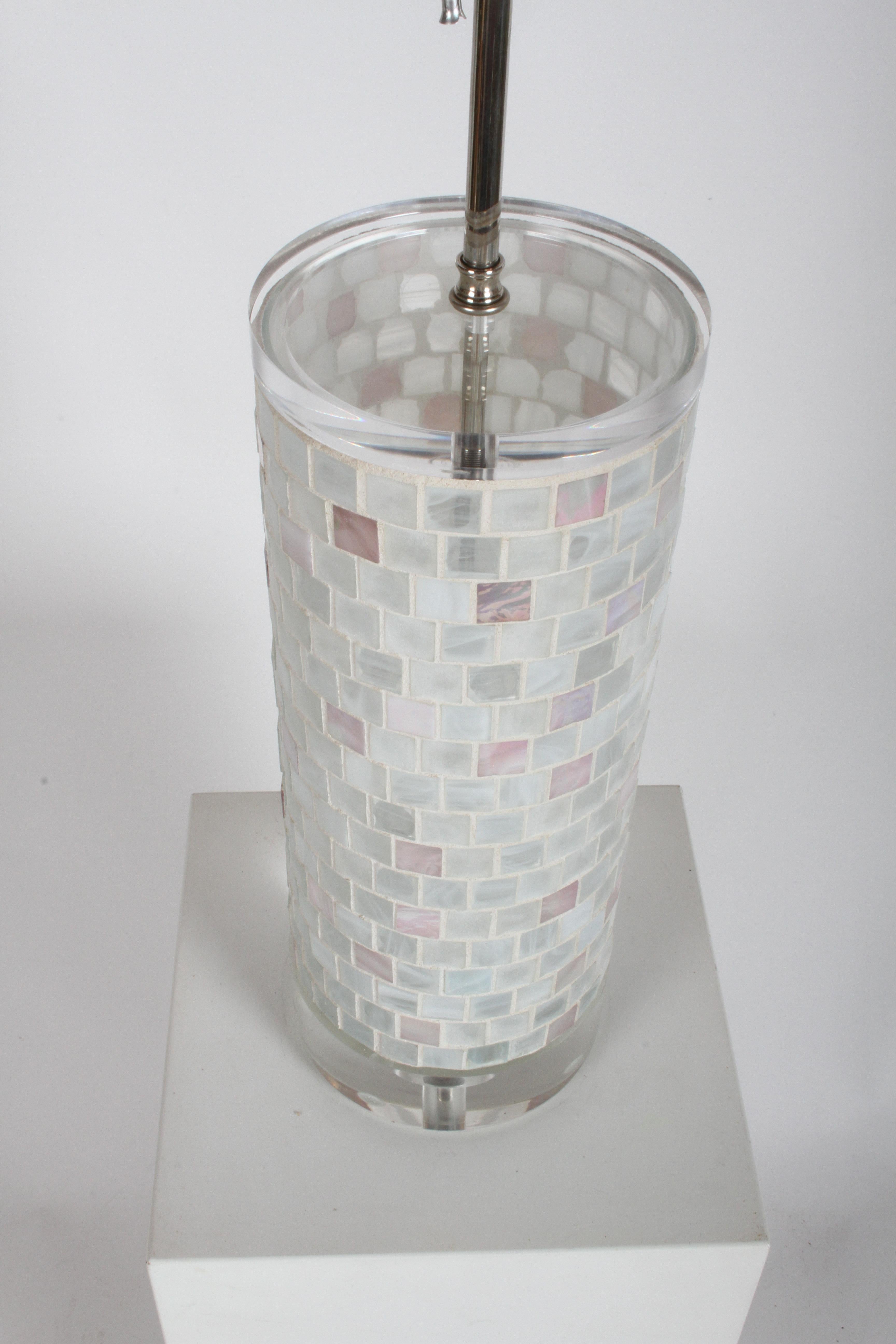 American Pair of Hollywood Regency Italian Murano Glass Mosaic and Lucite Table Lamps For Sale