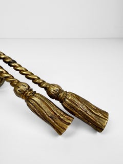 Pair of Hollywood Regency Italian Solid Brass Handles / Wall Hooks, Mid-Century