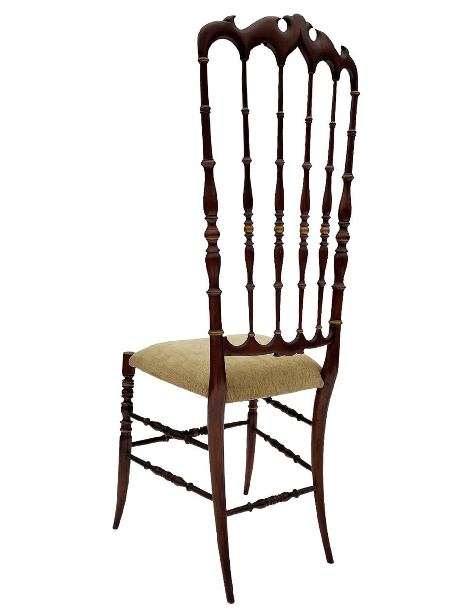 Pair of Hollywood Regency Italian Walnut Chiavari Chairs with Tall Ladder Backs  For Sale 6