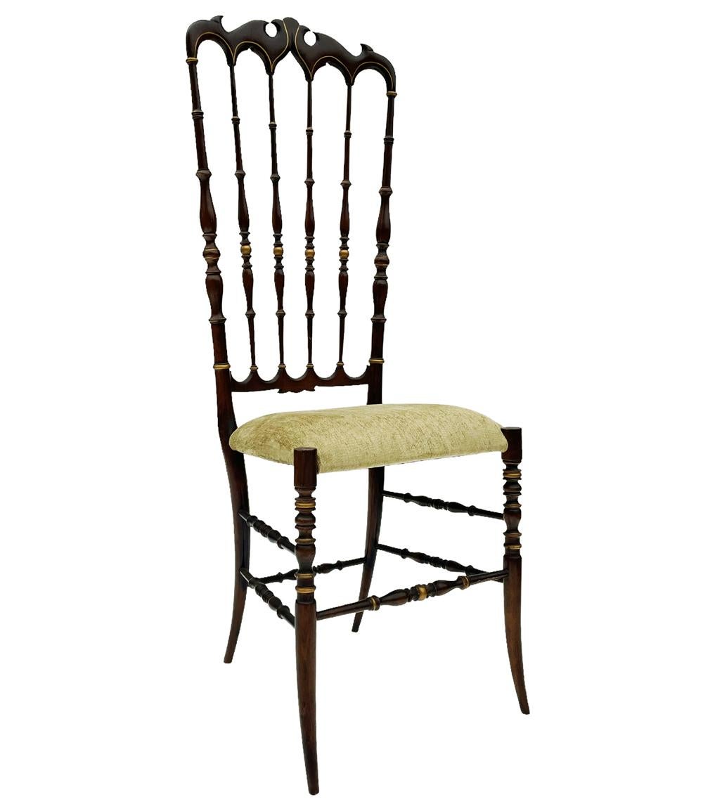 Pair of Hollywood Regency Italian Walnut Chiavari Chairs with Tall Ladder Backs  For Sale 2