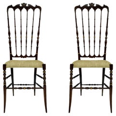 Pair of Hollywood Regency Italian Walnut Chiavari Chairs with Tall Ladder Backs 