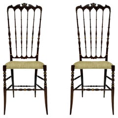 Used Pair of Hollywood Regency Italian Walnut Chiavari Chairs with Tall Ladder Backs 