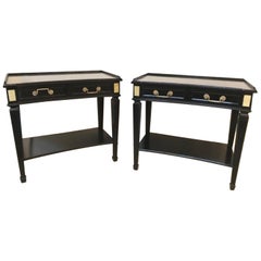 Pair of Hollywood Regency Jansen Style Ebony 1 Drawer End Tables/Bedside Stands